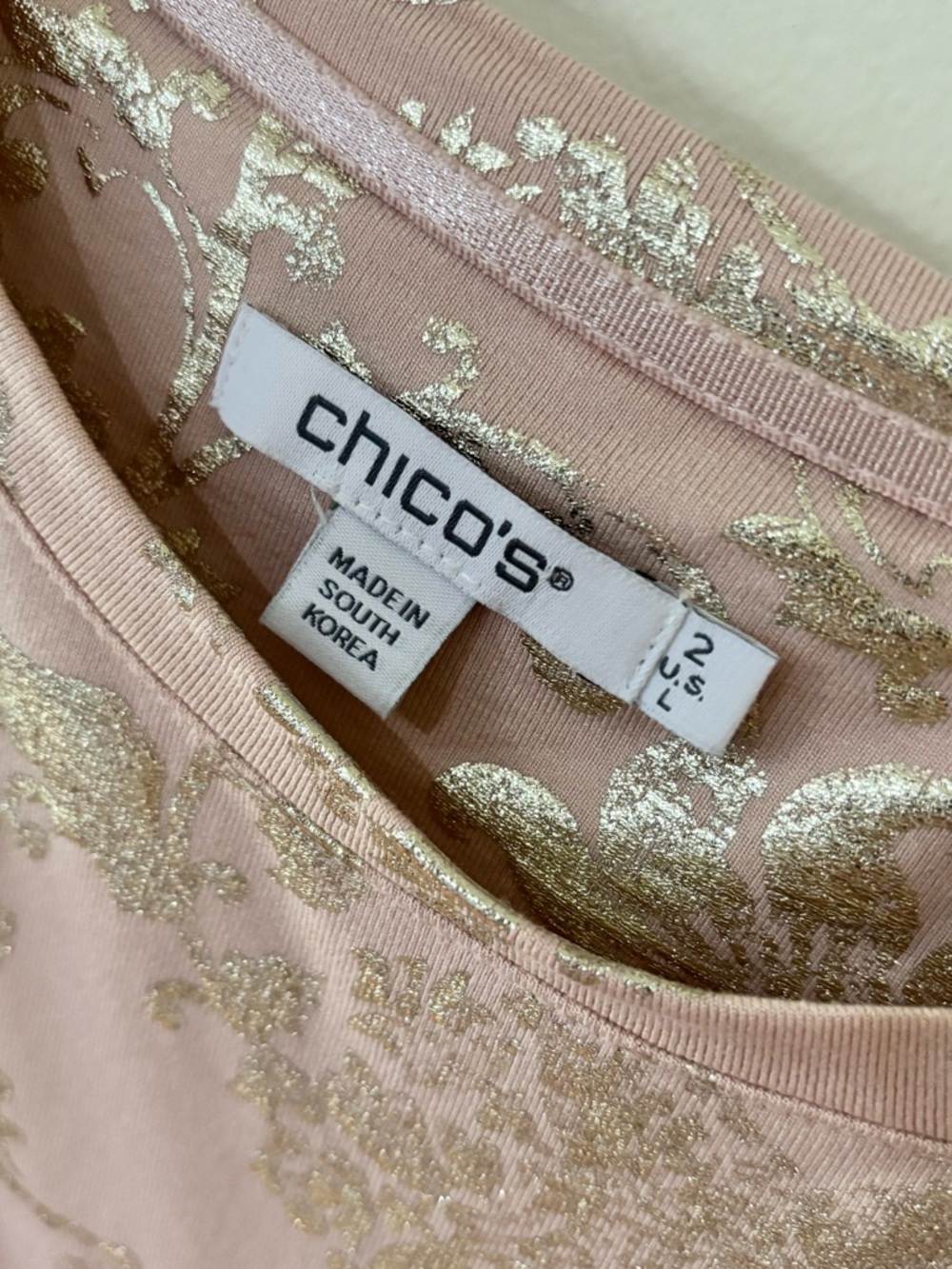 CHICOS touch of cool GOLD & ROSE long sleeve LARGE ( Chicos size 2) - Picture 3 of 7